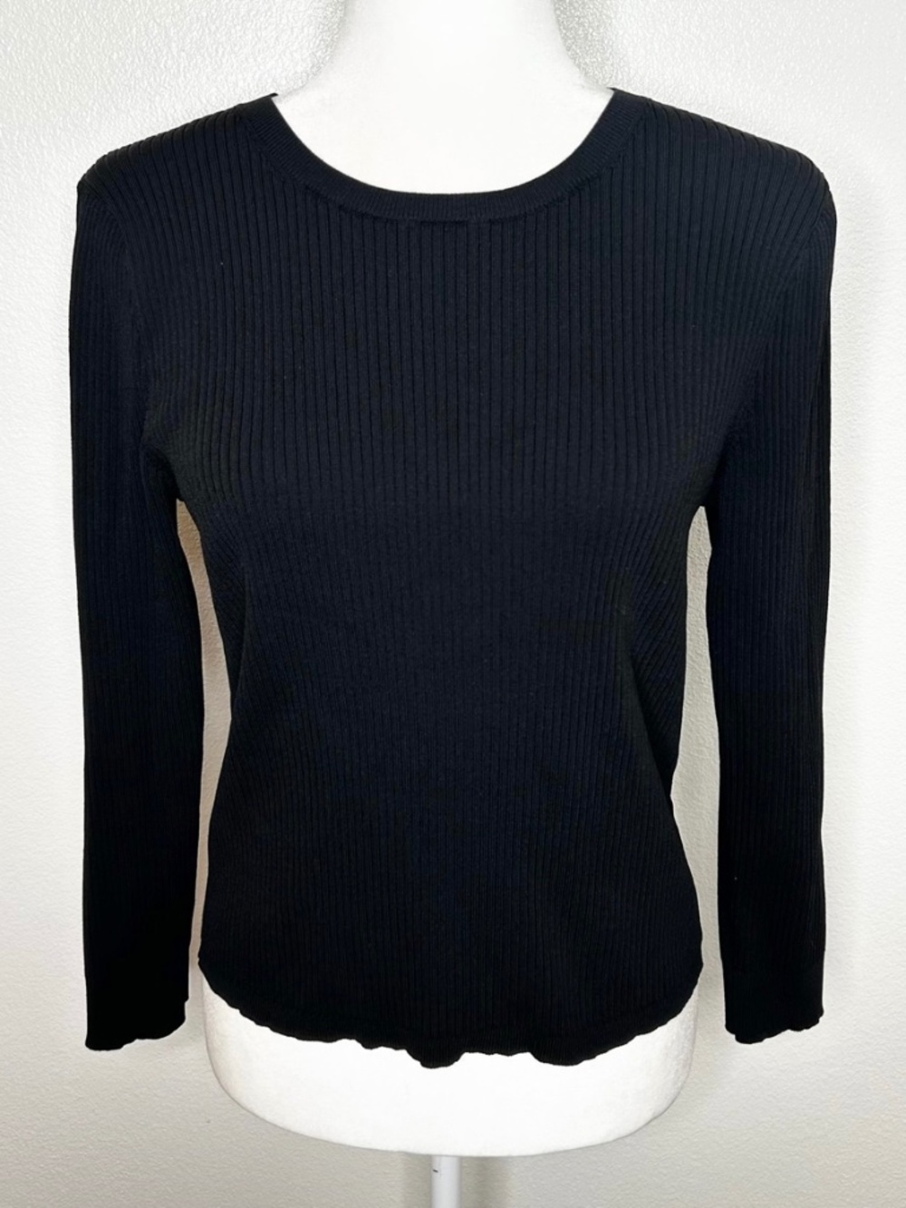 J Crew Womens Black Ribbed Crewneck Long Sleeve Top Size M